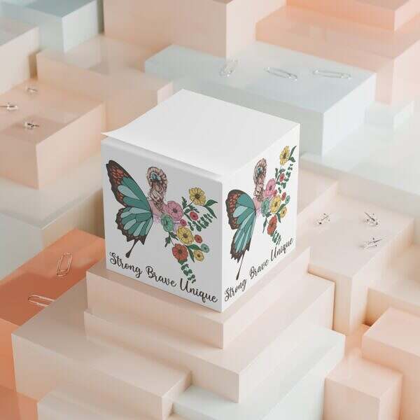 Woman with Butterfly Wings Note Cube - Perfect for Home Office & Spirituality Enthusiasts - Image 4