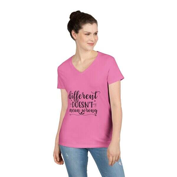 “Different Doesn’t Mean Wrong” – Empowering V-Neck T-Shirt for Women