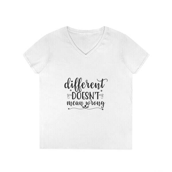 “Different Doesn’t Mean Wrong” – Empowering V-Neck T-Shirt for Women - Image 5
