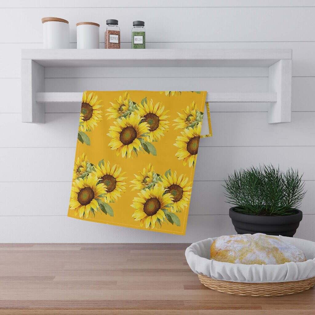 Sunflower on Yellow Tea Towel
