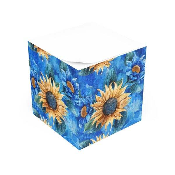 Sunflowers on Blue Background Themed Note Cube - Perfect for Home Office & Spirituality Enthusiasts - Image 3