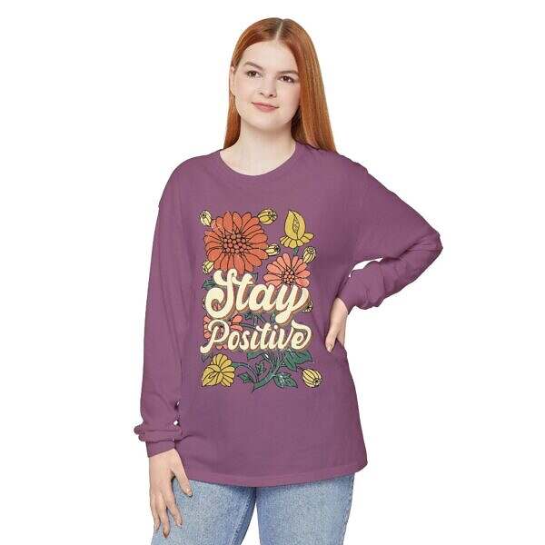 Stay Positive Long Sleeve T-Shirt - Unisex Floral Design for Mindfulness - Image 19