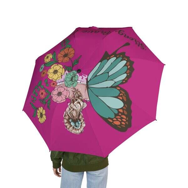 Strong Pink Butterfly Umbrella – Stylish Protection for Rainy Days - Image 4