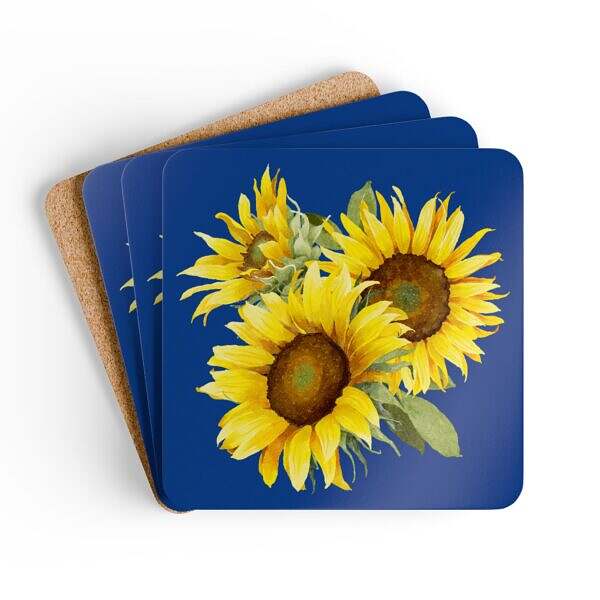Sunflower Corkwood Coaster Set – Summer Table Accessories - Image 5