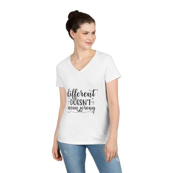 “Different Doesn’t Mean Wrong” – Empowering V-Neck T-Shirt for Women - Image 4