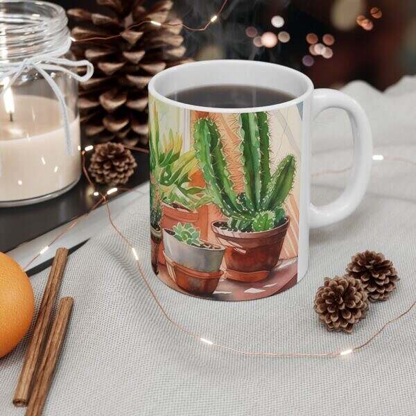 Cactus Window Ceramic Mug – 11oz & 15oz – A Touch of Desert Charm - Image 5