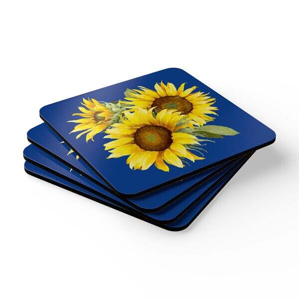 Sunflower Corkwood Coaster Set – Summer Table Accessories
