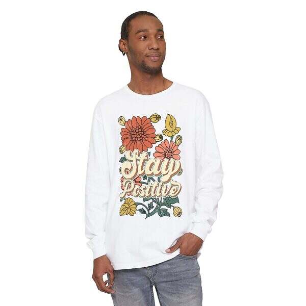 Stay Positive Long Sleeve T-Shirt - Unisex Floral Design for Mindfulness - Image 3