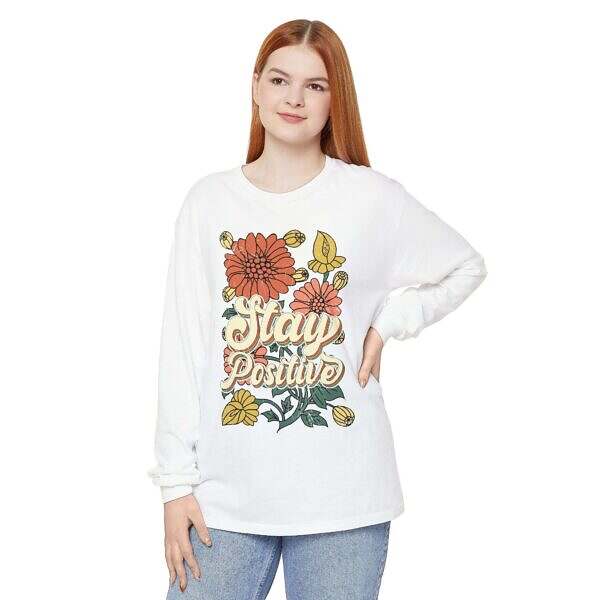 Stay Positive Long Sleeve T-Shirt - Unisex Floral Design for Mindfulness - Image 5