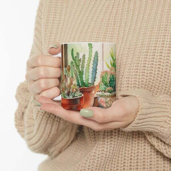 Cactus Window Ceramic Mug – 11oz & 15oz – A Touch of Desert Charm - Image 7