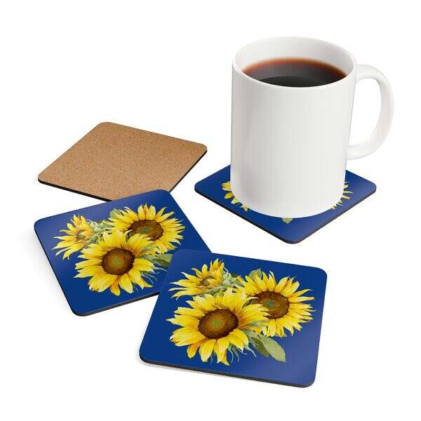 Sunflower Corkwood Coaster Set – Summer Table Accessories - Image 4