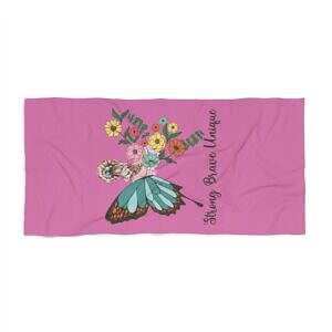 Pink Butterfly Beach Towel