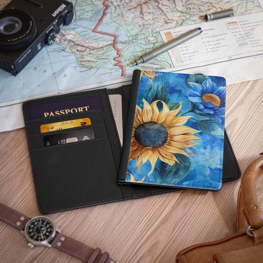Stylish Floral Passport Cover, Travel Accessory, Gift for Travelers, Sunflower Design, Vacation Must-Have, Wanderlust Essentials