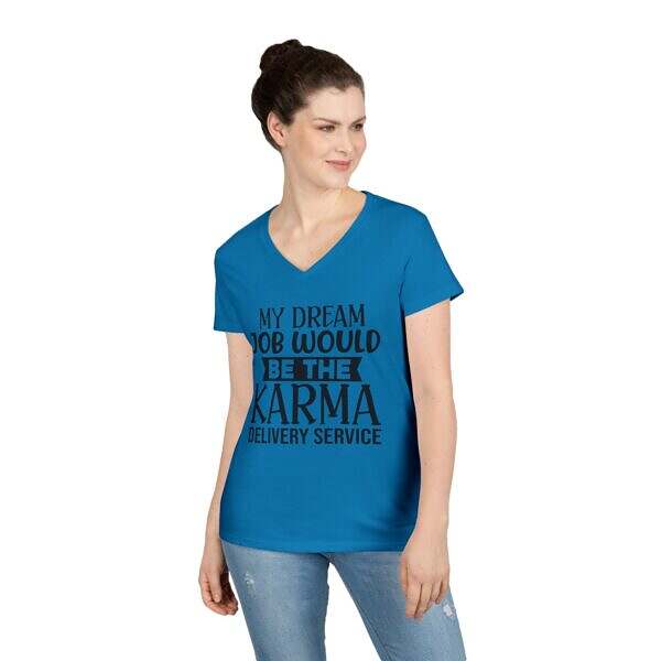 Karma Delivery Service V-Neck T-Shirt for Women - Spiritual Design