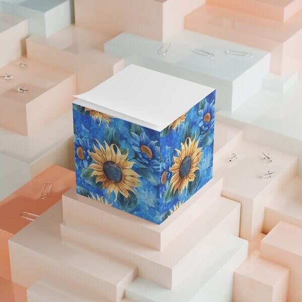 Sunflowers on Blue Background Themed Note Cube - Perfect for Home Office & Spirituality Enthusiasts - Image 4