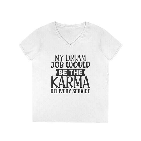 Karma Delivery Service V-Neck T-Shirt for Women - Spiritual Design - Image 5