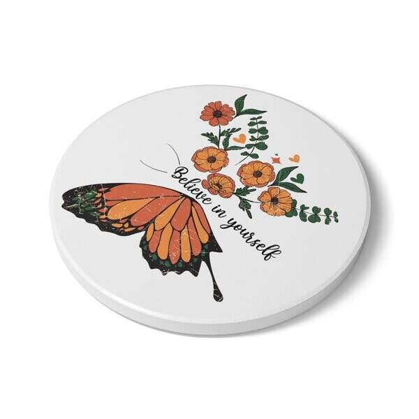 Believe in Yourself Floral Ceramic Coaster - Motivational Home Decor - Image 7