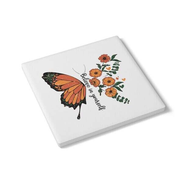 Believe in Yourself Floral Ceramic Coaster - Motivational Home Decor - Image 3