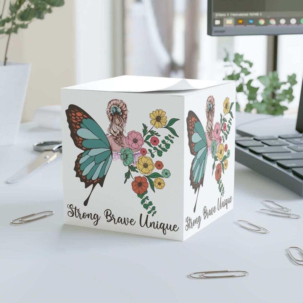 Woman with Butterfly Wings Note Cube - Perfect for Home Office & Spirituality Enthusiasts