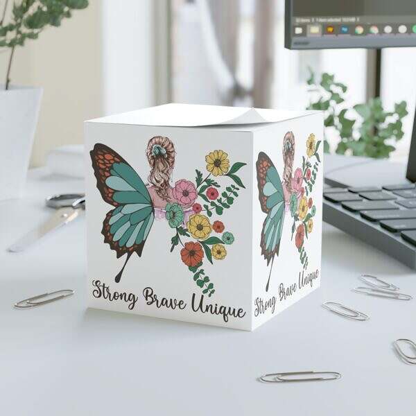 Woman with Butterfly Wings Note Cube - Perfect for Home Office & Spirituality Enthusiasts