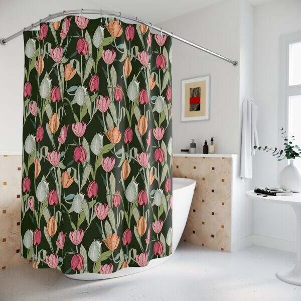 Vibrant Tulip Floral Shower Curtain Decor - Image 4