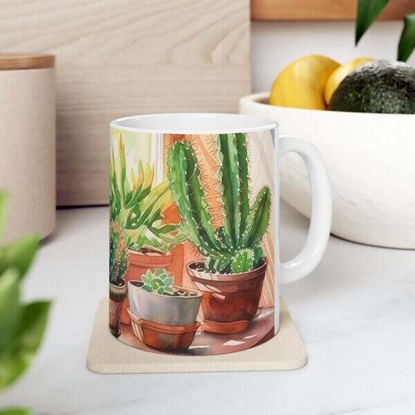 Cactus Window Ceramic Mug – 11oz & 15oz – A Touch of Desert Charm - Image 6