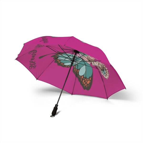Strong Pink Butterfly Umbrella – Stylish Protection for Rainy Days - Image 3