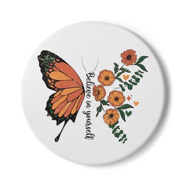 Believe in Yourself Floral Ceramic Coaster - Motivational Home Decor - Image 5