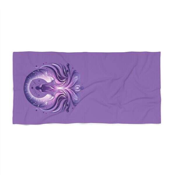 Image of a purple towel with the Talk With Colleen logo imprinted upon it.