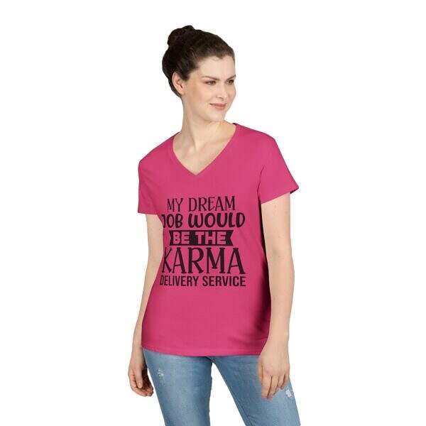 Karma Delivery Service V-Neck T-Shirt for Women - Spiritual Design - Image 9