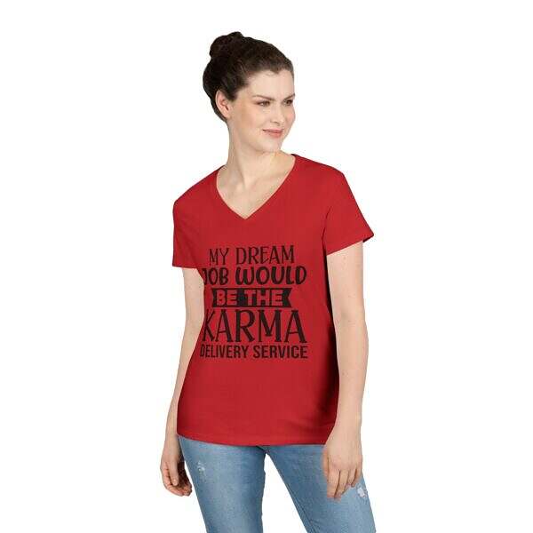 Karma Delivery Service V-Neck T-Shirt for Women - Spiritual Design - Image 12
