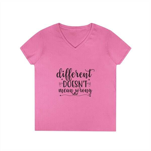 “Different Doesn’t Mean Wrong” – Empowering V-Neck T-Shirt for Women - Image 2