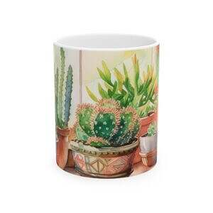 Cactus Window Ceramic Mug – 11oz & 15oz – A Touch of Desert Charm
