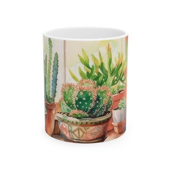 Cactus Window Ceramic Mug – 11oz & 15oz – A Touch of Desert Charm