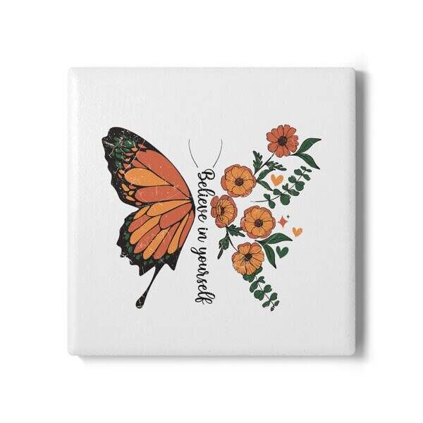 Believe in Yourself Floral Ceramic Coaster - Motivational Home Decor