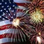 This Is What Freedom Tastes Like Image of an American Flag with fireworks exploding in front of it.