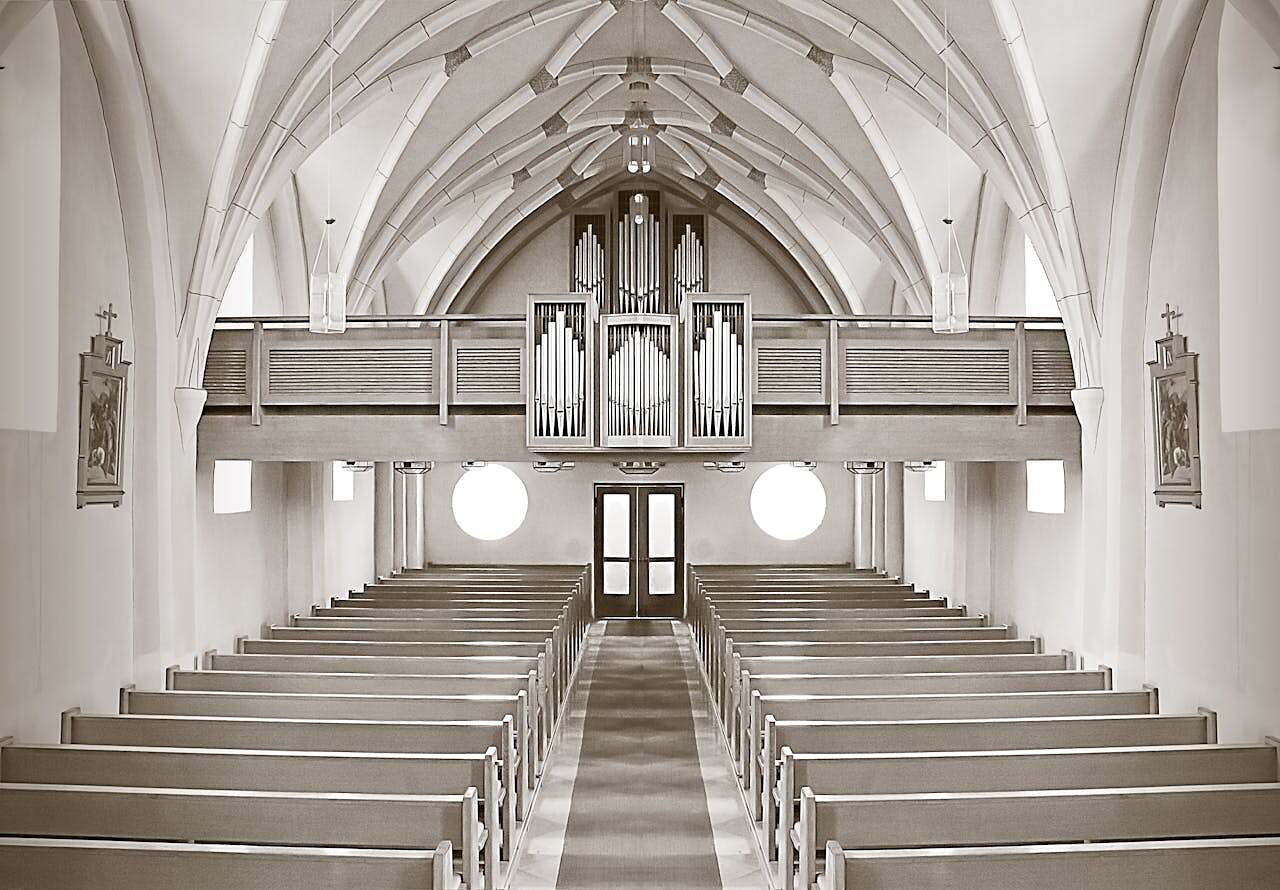 what if? Image of a white interior of a church.