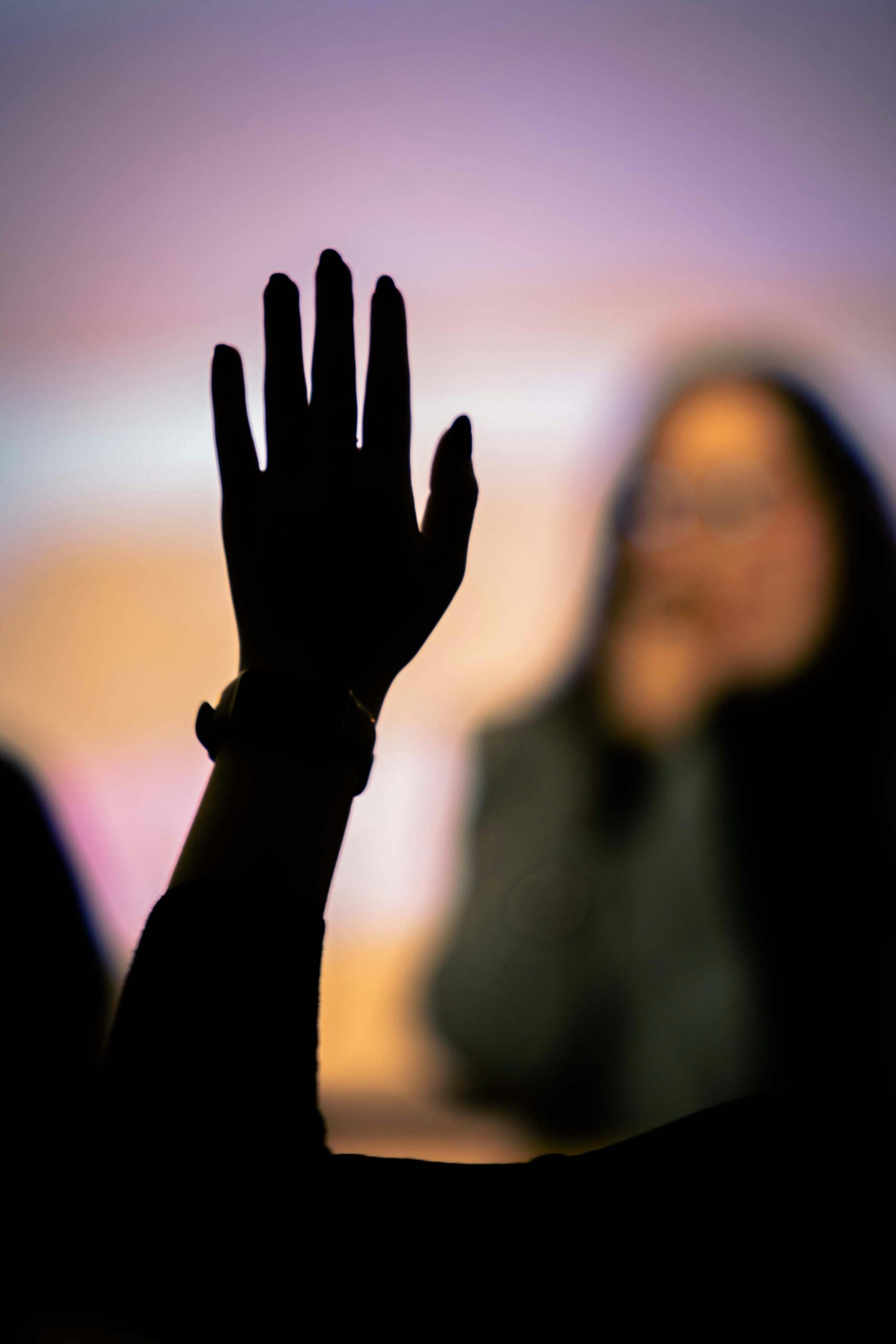 Image of a hand being raised to ask a question to a presenter.