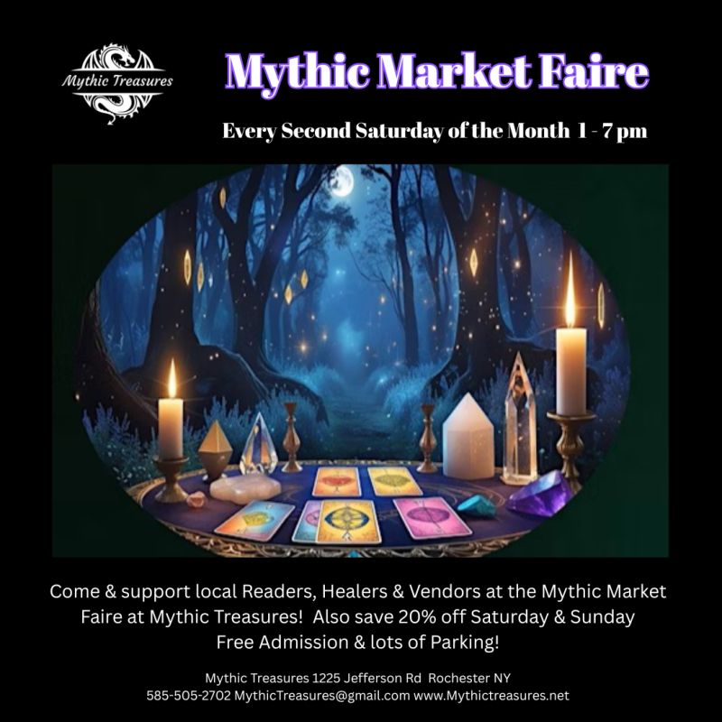 Image advertisement for Mythic Market Saturday March 15, 2026 1-7pm at 1225 Jefferson Road.