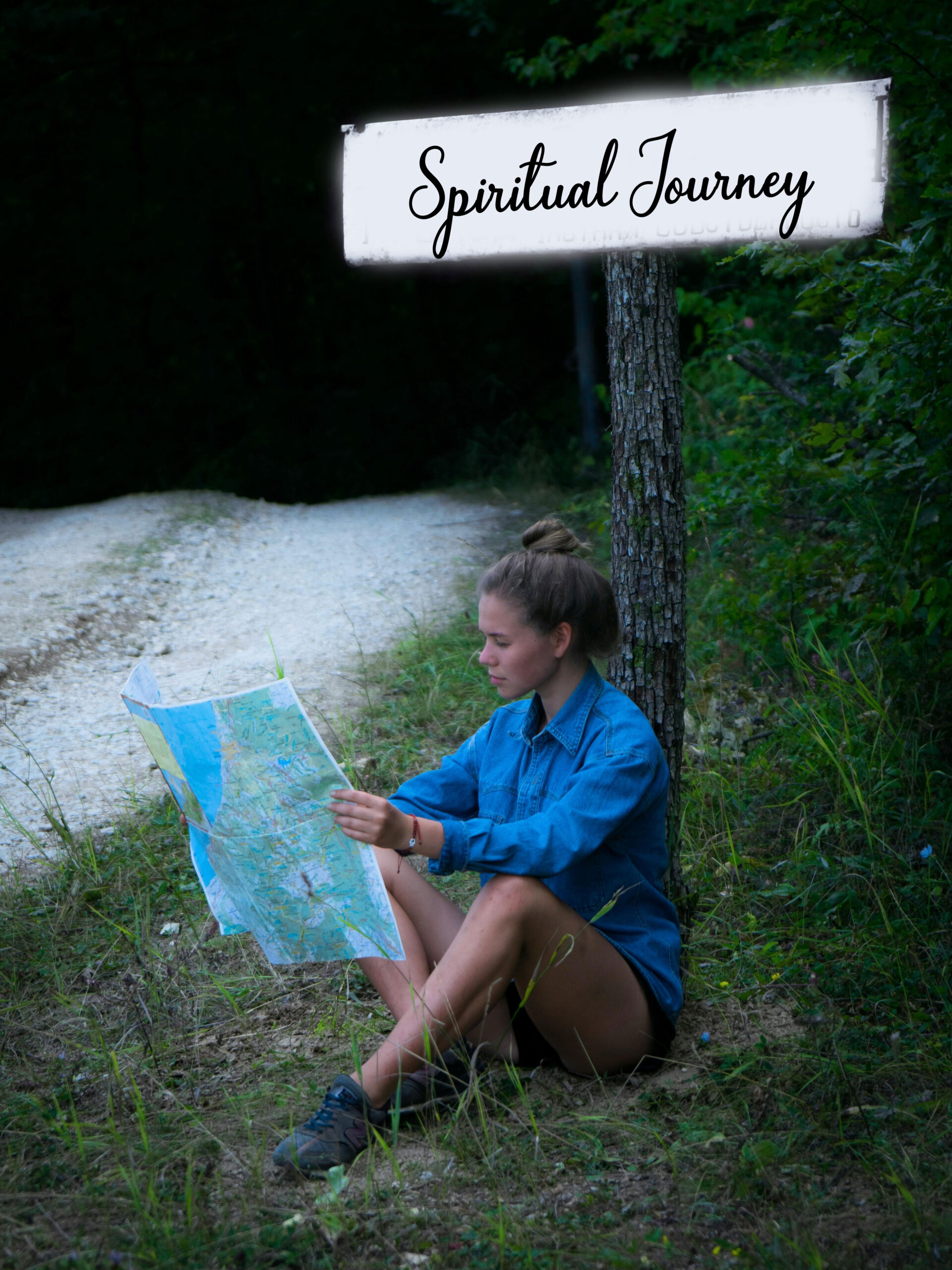 Woman searching a map at a signpost regarding Spiritual Journey